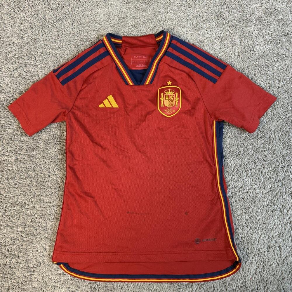 Spain Jersey Boys Size 10 Red RFEF Soccer Adidas AEROREADY Cambodia National